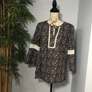 Tommy Hilfiger Floral Printed Illusion-Lace Top S